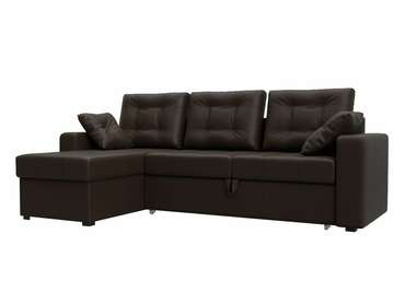Угловой диван-кровать Камелот коричневого цвета (экокожа) левый угол