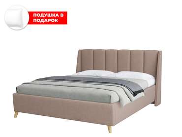 Кровать Skordia 140х200 в обивке из велюра темно-бежевого цвета с подъемным механизмом