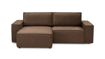 Угловой диван-кровать с оттоманкой Софт 2 коричневого цвета