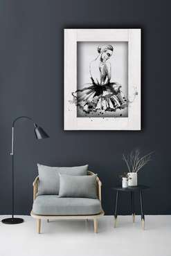 Картина с арт рамой Балерина 60х80 черно-белого цвета