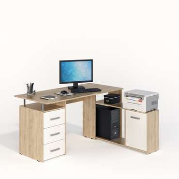Компьютерный стол бело-бежевого цвета
