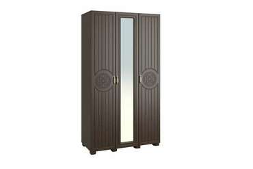 Шкаф трехдверный с зеркалом Монблан темно-коричневого цвета