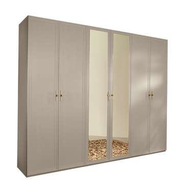 Шкаф шестидверный с зеркалами Palmari серо-бежевого цвета