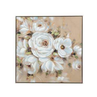 Картина Цветы 92х92 бежево-белого цвета