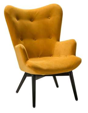 Кресло Хайбэк желтого цвета с основанием венге
