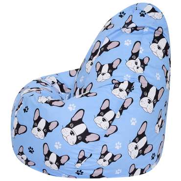 Кресло-мешок Груша L Французский Бульдог в обивке из велюра голубого цвета