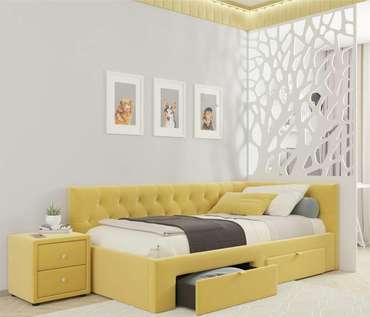 Кровать Afelia 90х200 желтого цвета с двумя ящиками и ортопедическим основанием
