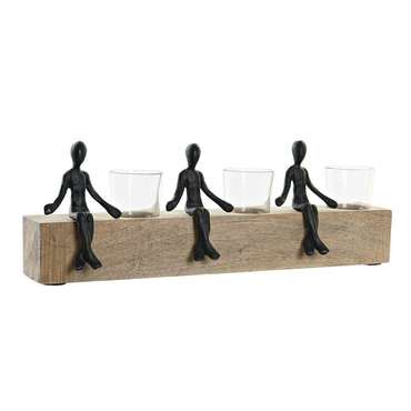 Подсвечник 43 x 9 x 14 cm Стеклянный Натуральный Чёрный Коричневый Прозрачный Алюминий Древесина манго