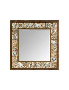 Настенное зеркало 43x43 с каменной мозаикой бежево-голубого цвета