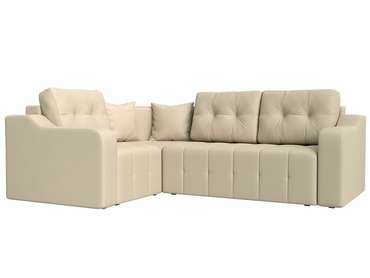 Угловой диван-кровать Кембридж бежевого цвета (экокожа) левый угол