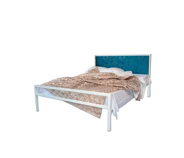Кровать Лоренцо 180х200 белого цвета с лазурной вставкой