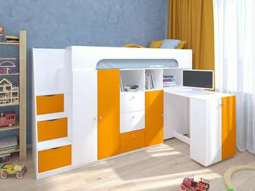 Кровать-чердак Астра 11 80х190 бело-оранжевого цвета