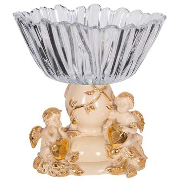 Фруктовница Мерси кремово-золотого цвета со стеклянной чашей Аврора