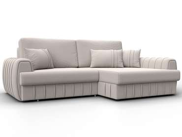 Угловой диван-кровать Лига-057 светло-бежевого цвета правый (замша)