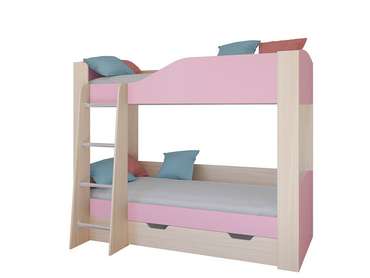 Двухъярусная кровать Астра 2 80х190 цвета Дуб молочный-розовый