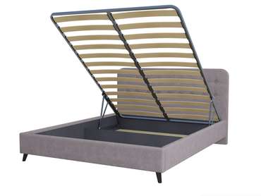 Кровать Kipso 160х200 в обивке из велюра серого цвета с подъемным механизмом