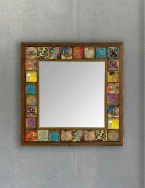 Настенное зеркало с каменной мозаикой 43x43 коричнево-бежевого цвета