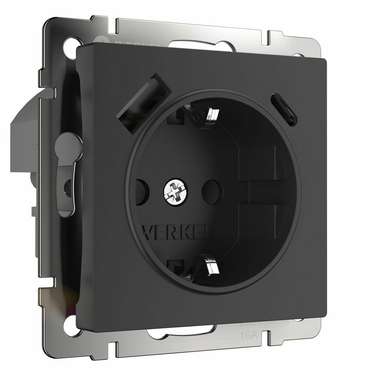Розетка с заземлением, шторками и USB тип A+C черный W1171708