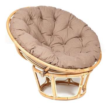 Садовое кресло Papasan Eco бежевого цвета с коричневой подушкой