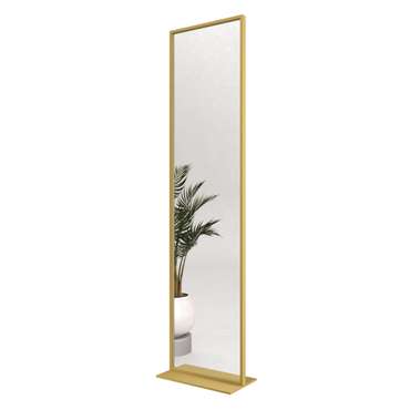Дизайнерское напольное одностороннее зеркало Zeliso-I в металлической раме золотого цвета