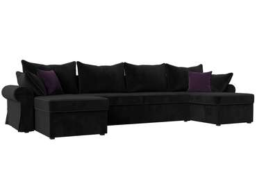 Угловой диван-кровать Элис черного цвета с фиолетовой окантовкой