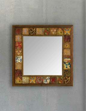 Настенное зеркало 43x43 с каменной мозаикой коричнево-красного цвета
