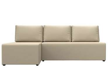 Угловой диван-кровать Поло бежевого цвета (экокожа) левый угол