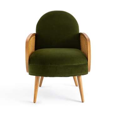 Кресло из велюра и дуба Buisseau зеленого цвета