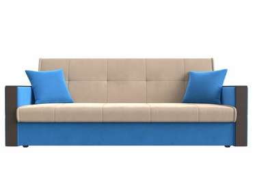 Прямой диван-кровать Валенсия бежево-голубого цвета