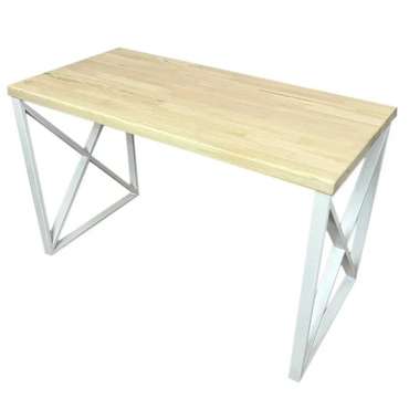 Стол обеденный Loft 90х60 со столешницей из массива сосны и металлическими крестообразными ножками белого цвета