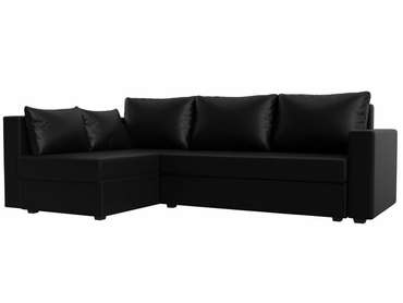 Угловой диван-кровать Мансберг черного цвета (экокожа) левый угол