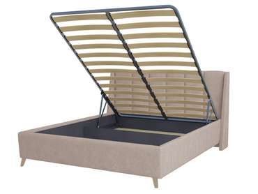 Кровать Skordia 140х200 в обивке из велюра темно-бежевого цвета с подъемным механизмом