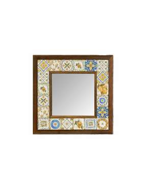 Настенное зеркало с каменной мозаикой 33x33 желто-синего цвета 