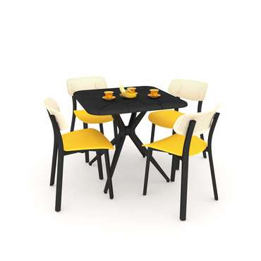 Обеденная группа из стола и четырех стульев черно-желтого цвета