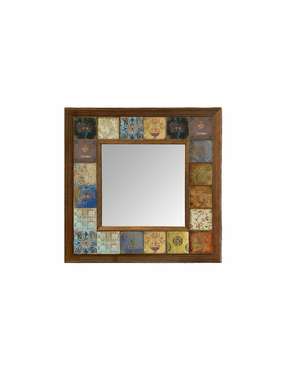 Настенное зеркало с каменной мозаикой 33x33 бежево-голубого цвета