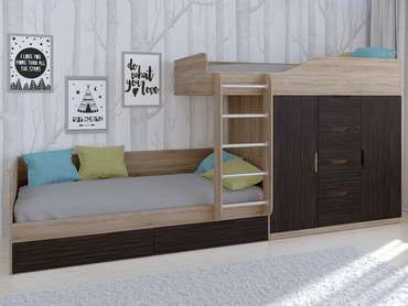 Двухъярусная кровать Астра 6 80х190 цвета Дуб Сонома-Венге