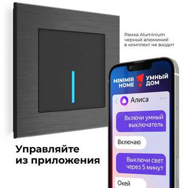 Умный сенсорный выключатель одноклавишный W4510608 Встраиваемые механизмы черные