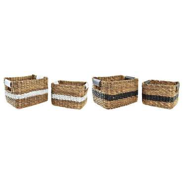 Плетеные корзины и коробки Набор корзин DKD Home Decor Белый Чёрный Натуральный Белый/Черный Полиуретан Деревянный Металл Натуральное волокно Колониальный