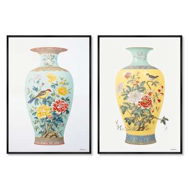 Набор из двух репродукций картин China porcelain vase, light colors, 2024г.
