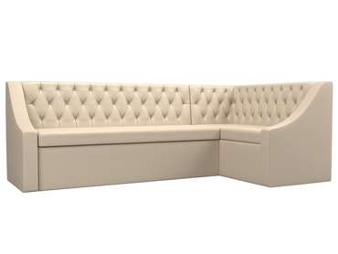 Кухонный угловой диван-кровать Мерлин бежевого цвета (экокожа) правый угол
