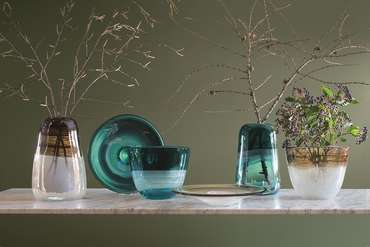 Блюдо Forest бежево-коричневое из выдувного стекла