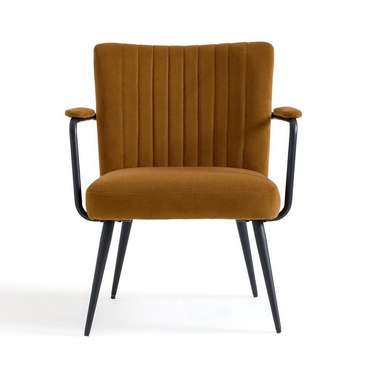 Кресло винтажное бархатное с подлокотниками Ronda коричневого цвета