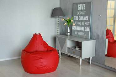 Кресло-мешок Груша L в обивке из экокожа красного цвета