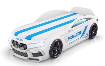 Кровать Romeo-M Полиция 70х170 белого цвета с подсветкой фар и ящиком 