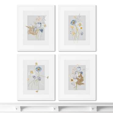 Набор из 4-х репродукций картин в раме Floral set in pale shades, No6