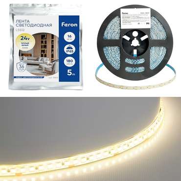 Светодиодная LED лента 180SMD(2835)/м 16Вт/м 24V 3000К IP65 Feron LS512 51825
