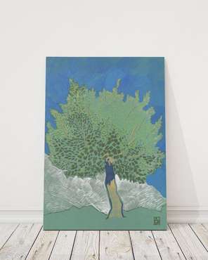 Принт Солнечное дерево 70х90 сине-зеленого цвета