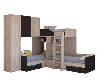 Двухъярусная кровать Трио 1 80х190 цвета Дуб Сонома-Венге