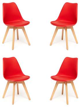 Набор из четырех стульев Tulip красного цвета