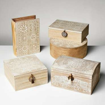 Шкатулка Белый Натуральный Деревянный MDF 20 x 20 x 10 cm